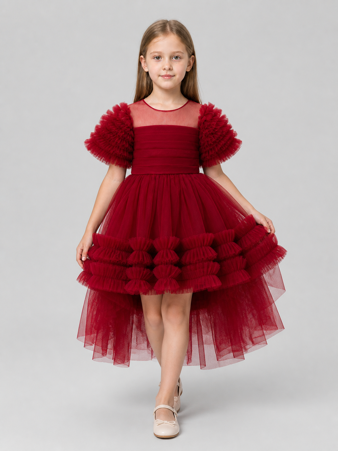 Red Princess Dress for Girls with a Long Train Costume Dresses detail 2