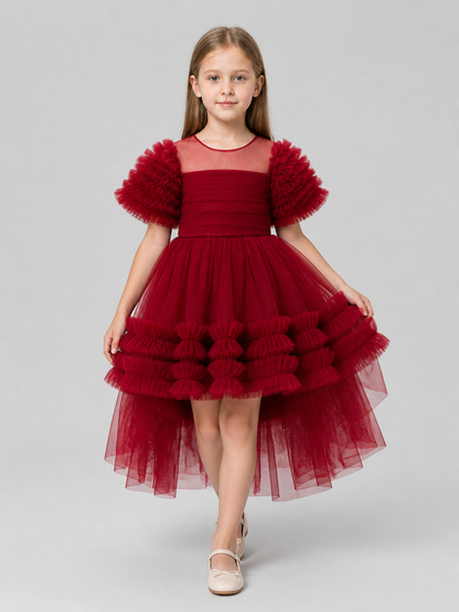 Red Princess Dress for Girls with a Long Train Costume Dresses detail 2
