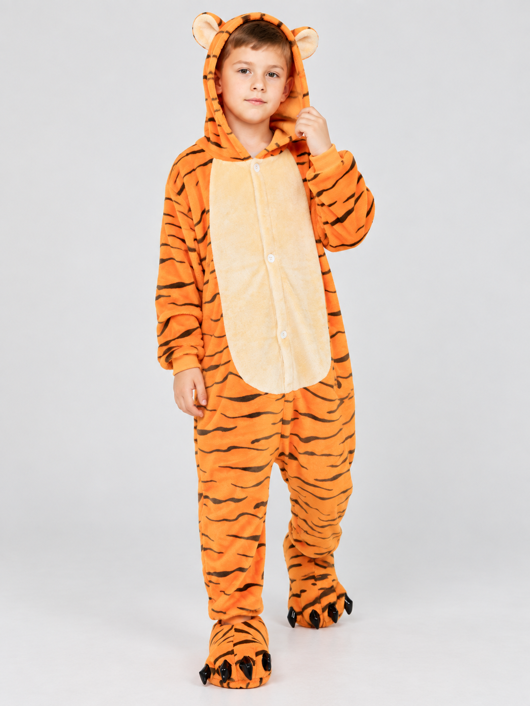 Kids' Pajama Jumpsuit Orange with Tiger Stripes