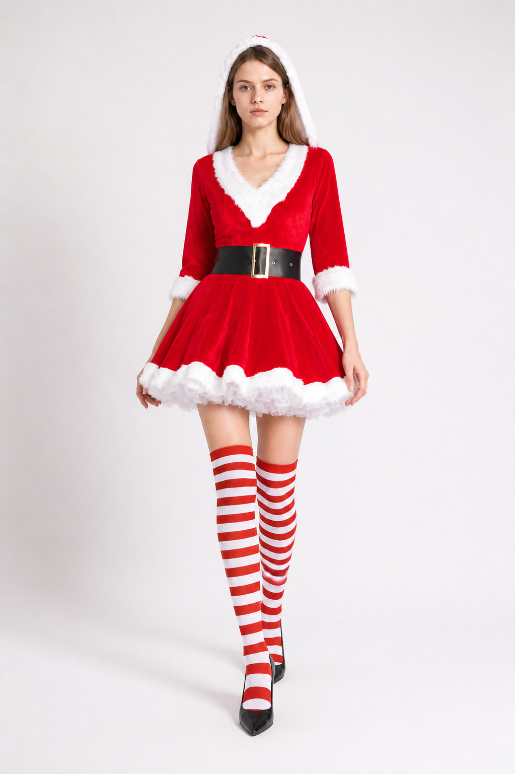 New Year's Costume with Red Dress, White Trim, and Black Belt Costume Dresses detail 2