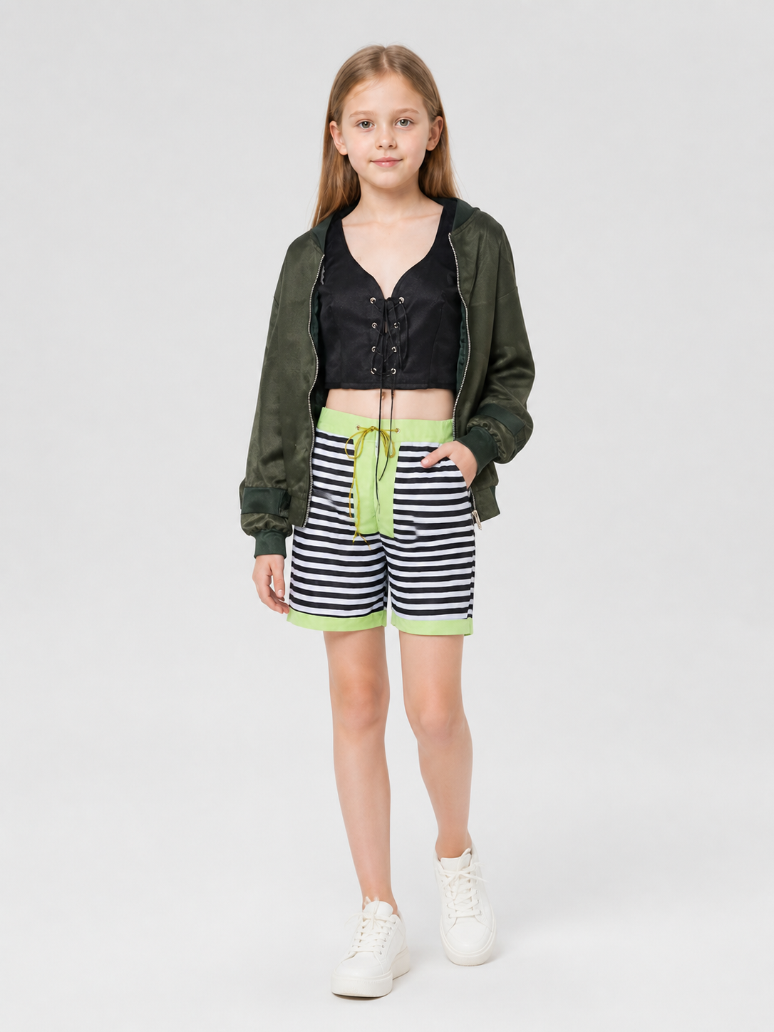Matilda Cosplay Costume: Olive Jacket, Top, and Shorts Costumes detail 2