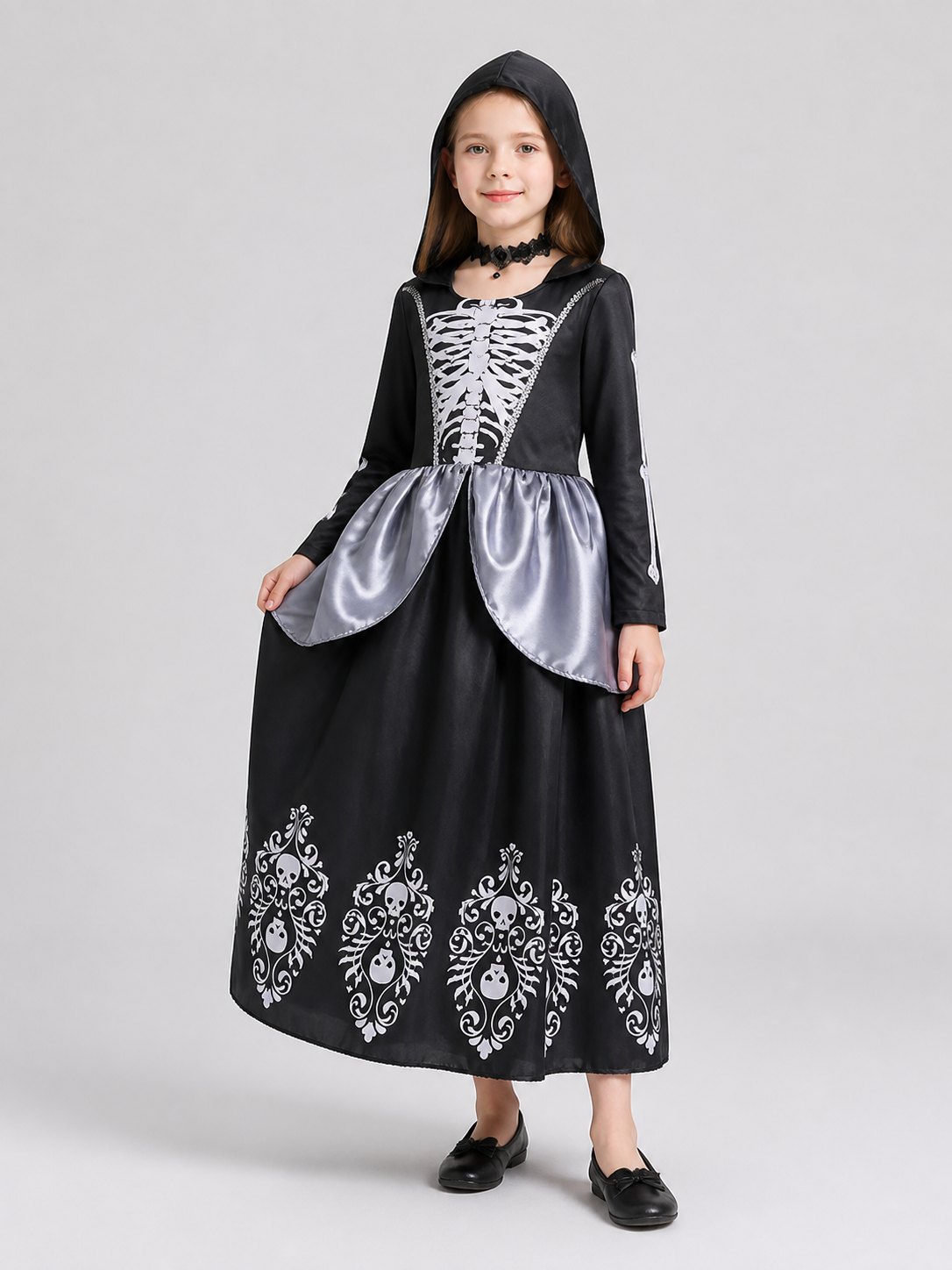 Black Halloween Skull Dress with Hood