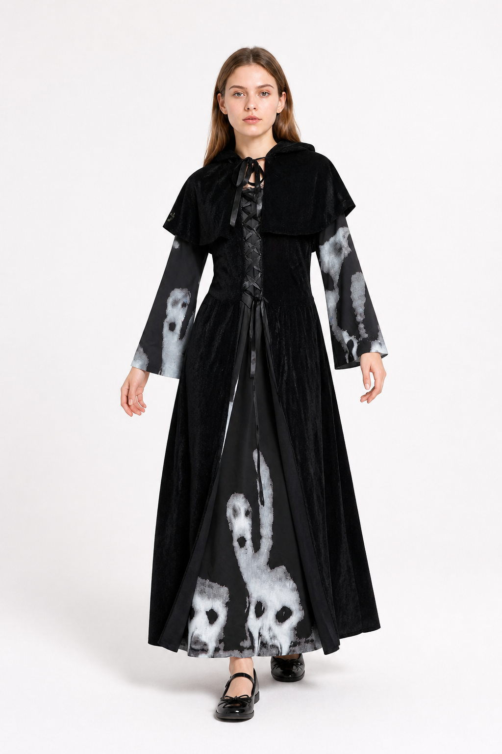 Witch Costume with Cape and Ghost Print Costume Capes detail 2