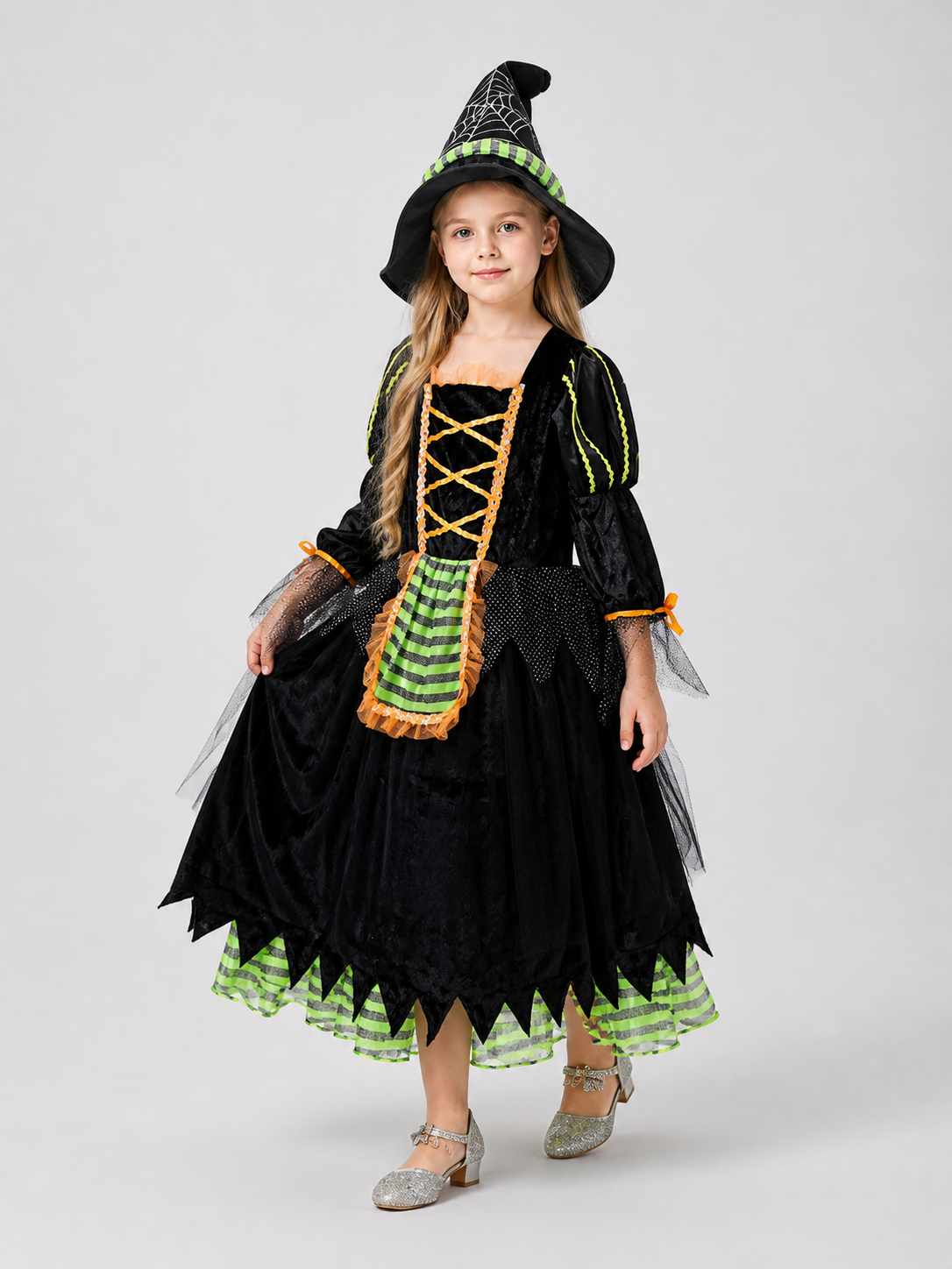 Children's Halloween Witch Costume with Full Skirt and Hat Costume Headwear detail 2