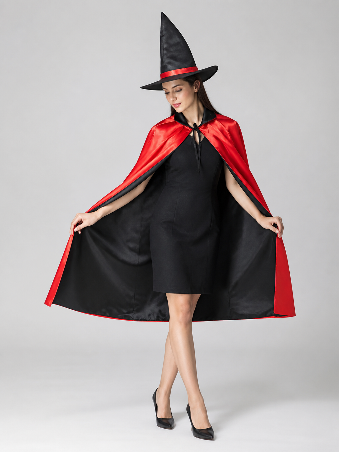 Carnival Costume: Red and Black Cape and Hat