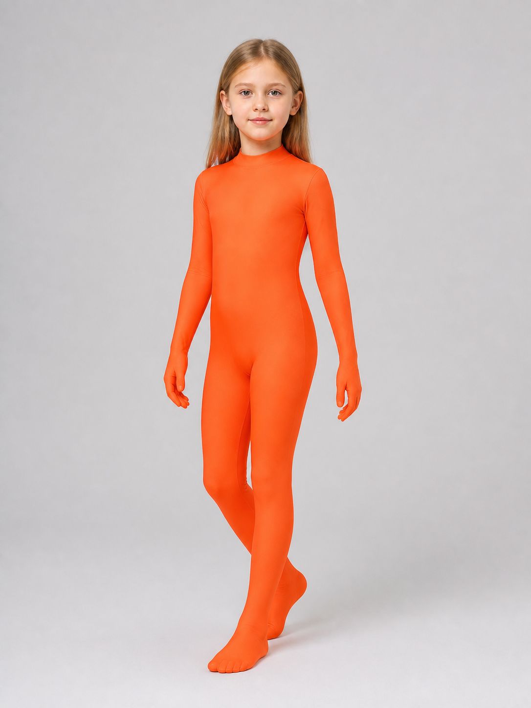 Orange Zentai Jumpsuit with Hood and Face Opening product detail 2