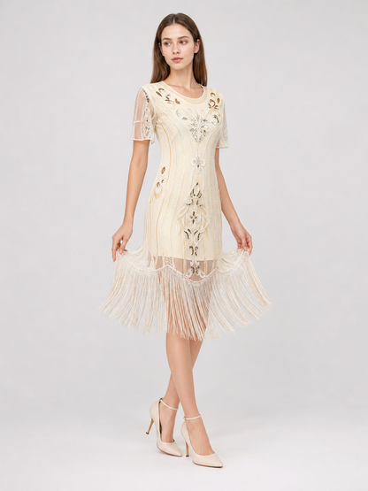 1920s-Style Dress with Fringe and Embellishments