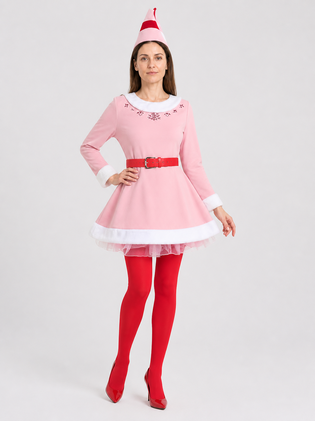 Christmas Elf Costume: Pink Dress with White Trim Costume Dresses detail 2