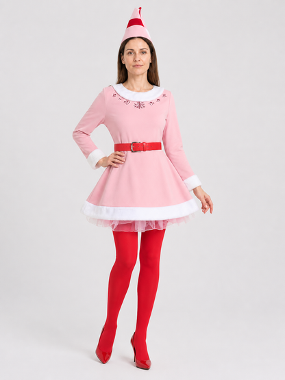 Christmas Elf Costume: Pink Dress with White Trim Costume Dresses detail 2