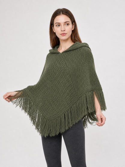 Triangular Hooded Poncho Cape with Belt