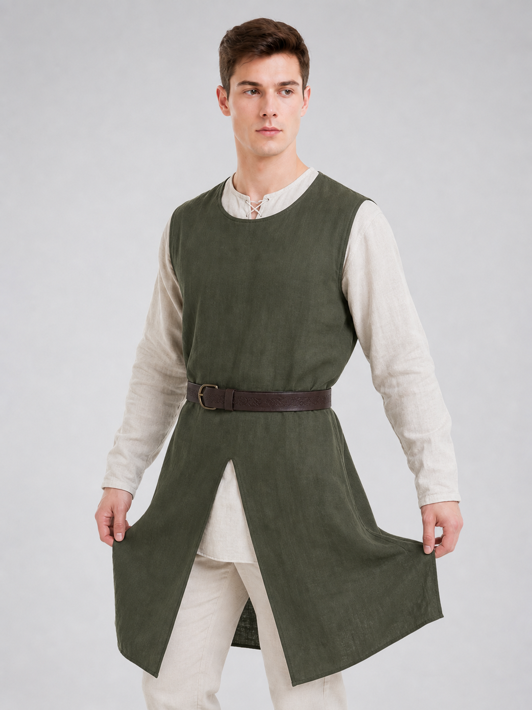 Green Cotton-Linen Sleeveless Tunic