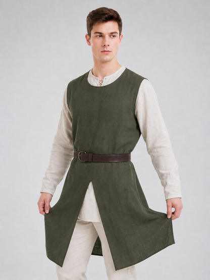 Green Cotton-Linen Sleeveless Tunic