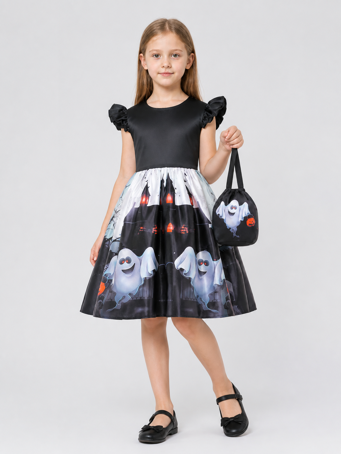 Halloween Printed Dress with Full Skirt and Handbag Costume Dresses detail 2