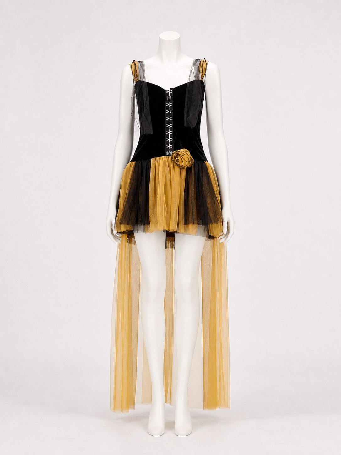 Witch-Style Costume Dress with a Yellow and Black Skirt