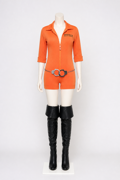 Orange Prison Jumpsuit Costume with Printed Design for Stage Costumes detail 2