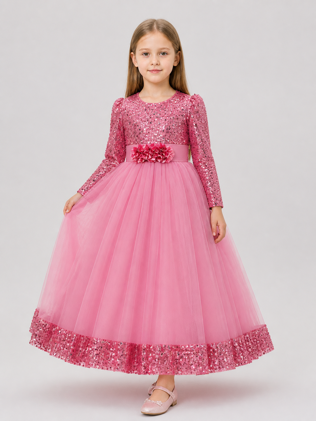 Festive Sequin Dress with Floral Decor Costume Dresses detail 2