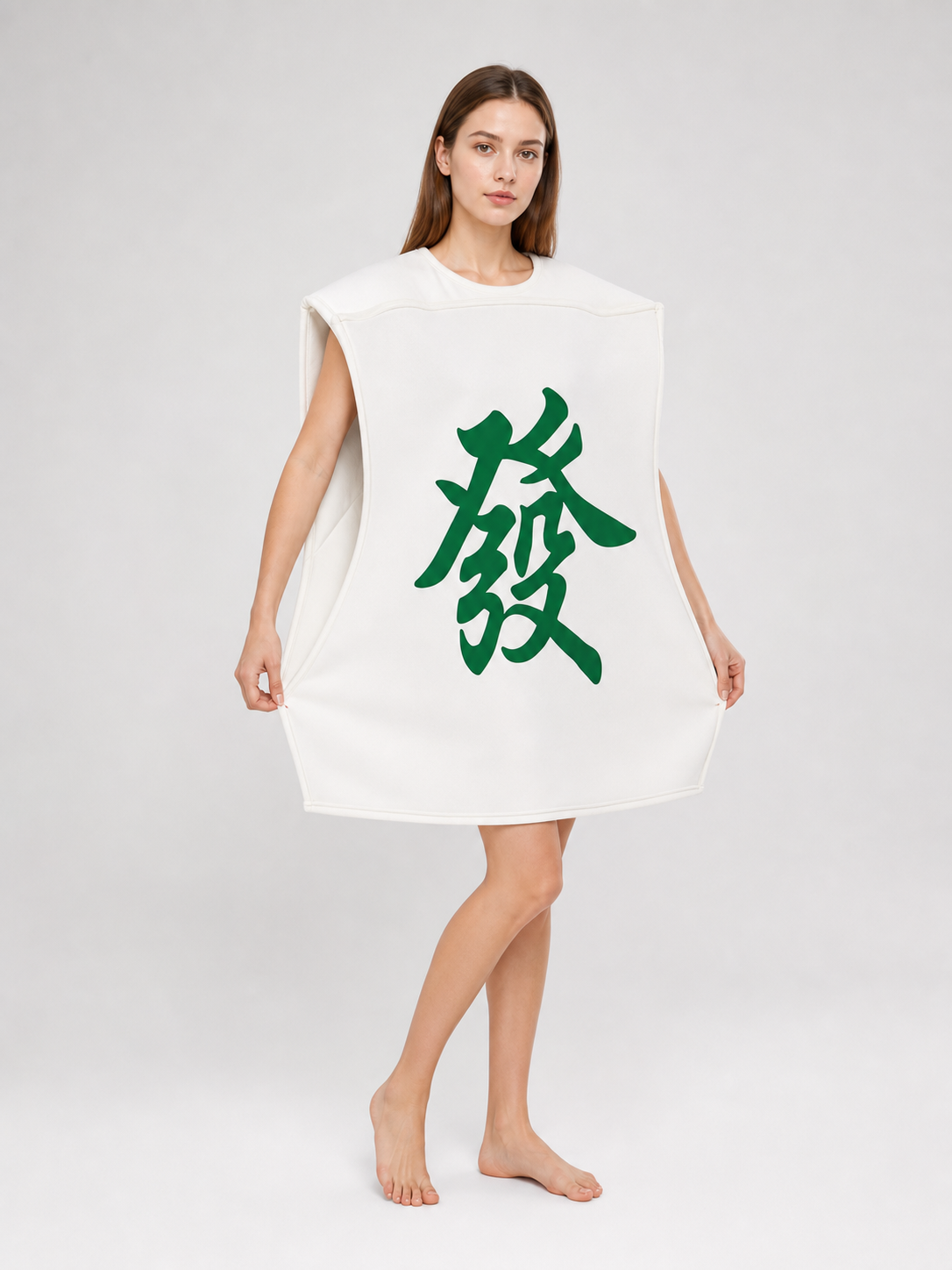 Costume Tunic with Chinese Character, White and Green