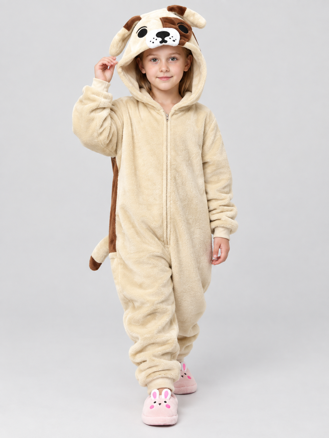 Flannel Dog Hooded Pajama Jumpsuit with Tail