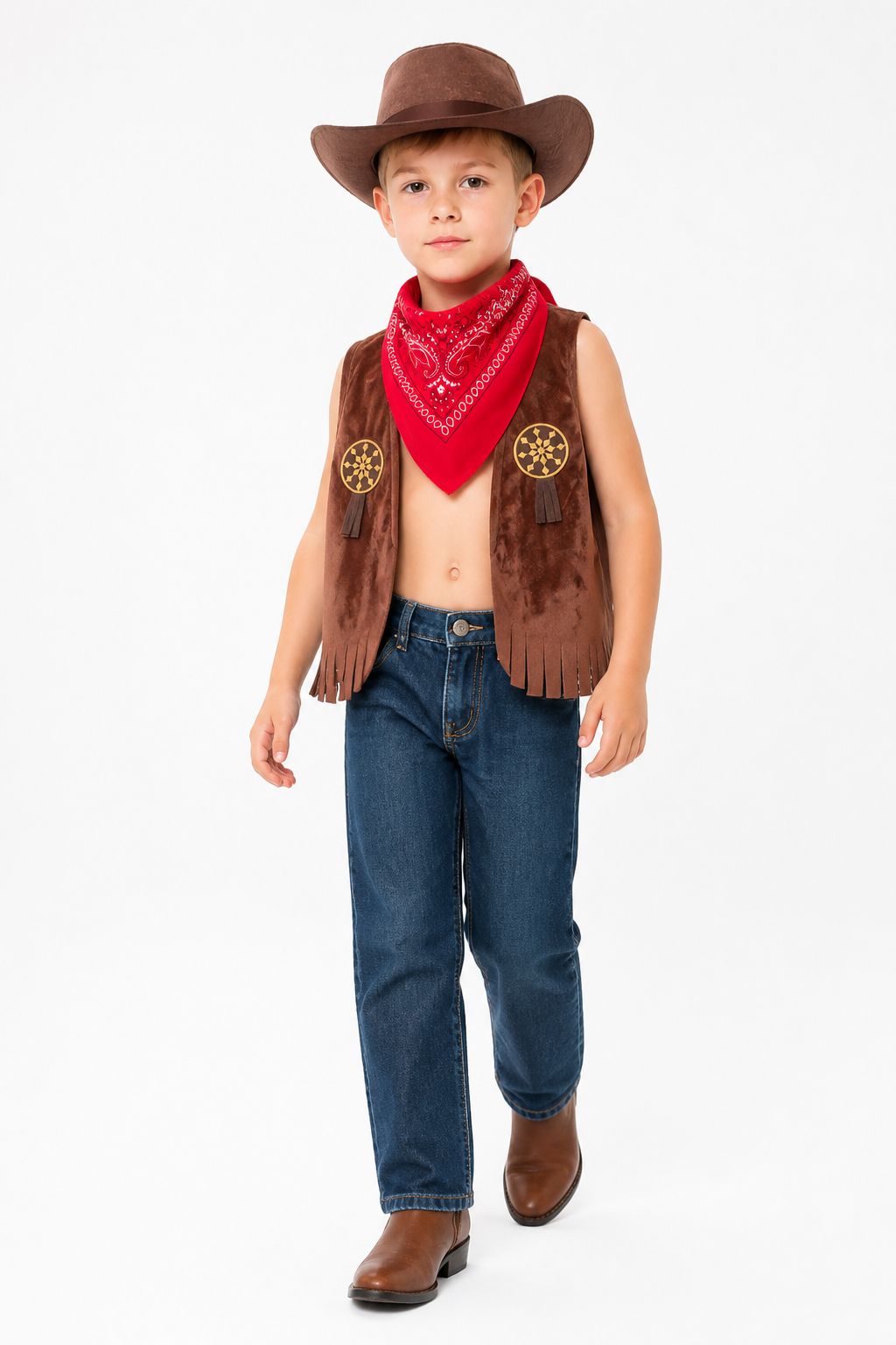 Cowboy Costume with Vest, Hat, and Bandana for Halloween Costume Headwear detail 2