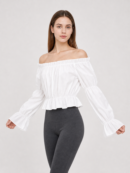 White Cropped Off-the-Shoulder Blouse