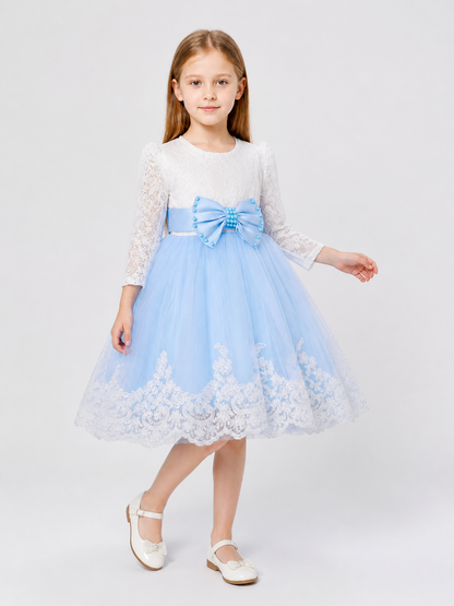 Lace Baptism Dress with Satin Bow