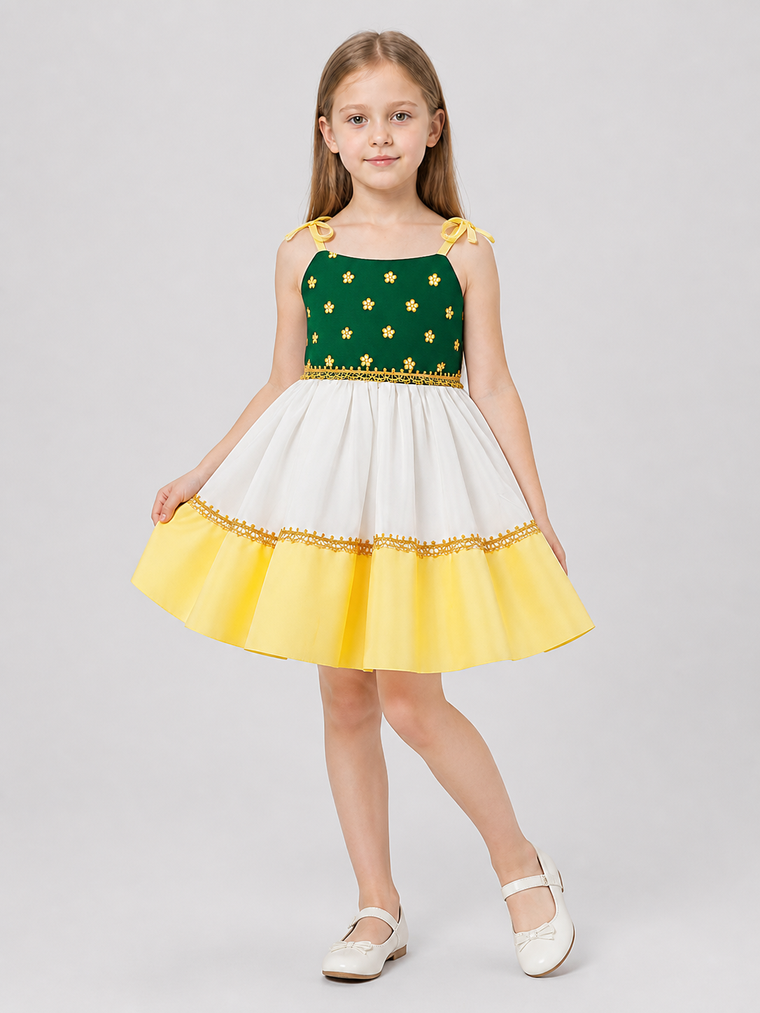 Festive Dress with Floral Print and Full Skirt Costume Dresses detail 2