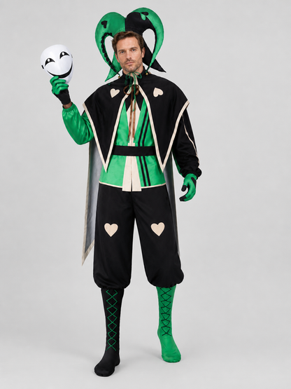 Clown Cosplay Costume, Green and Black Jumpsuit with Mask Costume Masks detail 2
