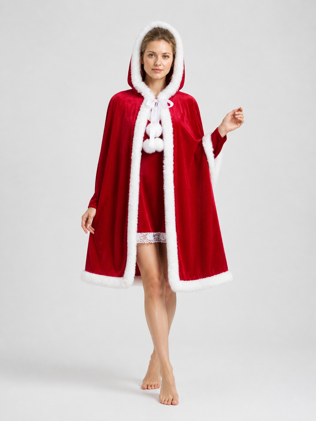 Red Hooded Cape with White Trim Costume Capes detail 2