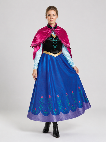 Anna Cosplay Dress with Pink Cape and Long Sleeves