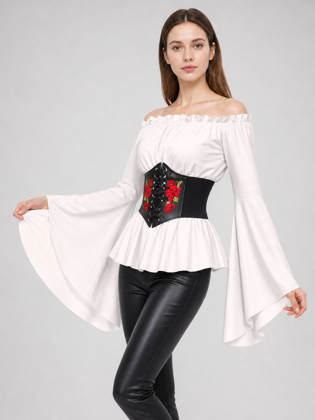 Vintage-Style Blouse with Embroidered Belt