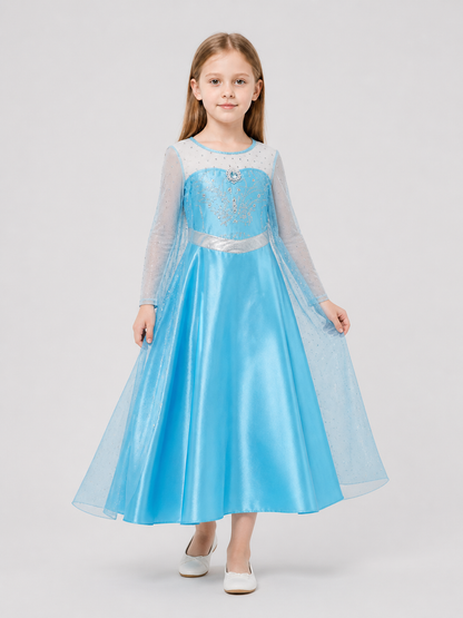 Elsa Anna Princess Dress with a Train and Silver Belt Costume Dresses detail 2