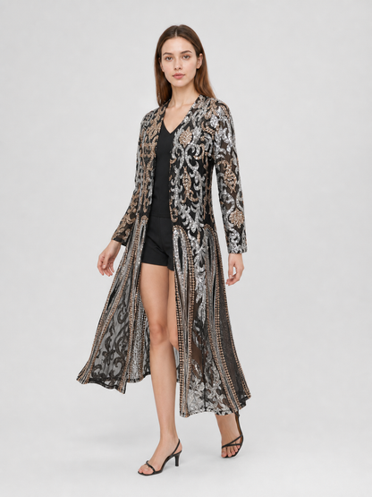Long Cape with Baroque Sequin Embroidery