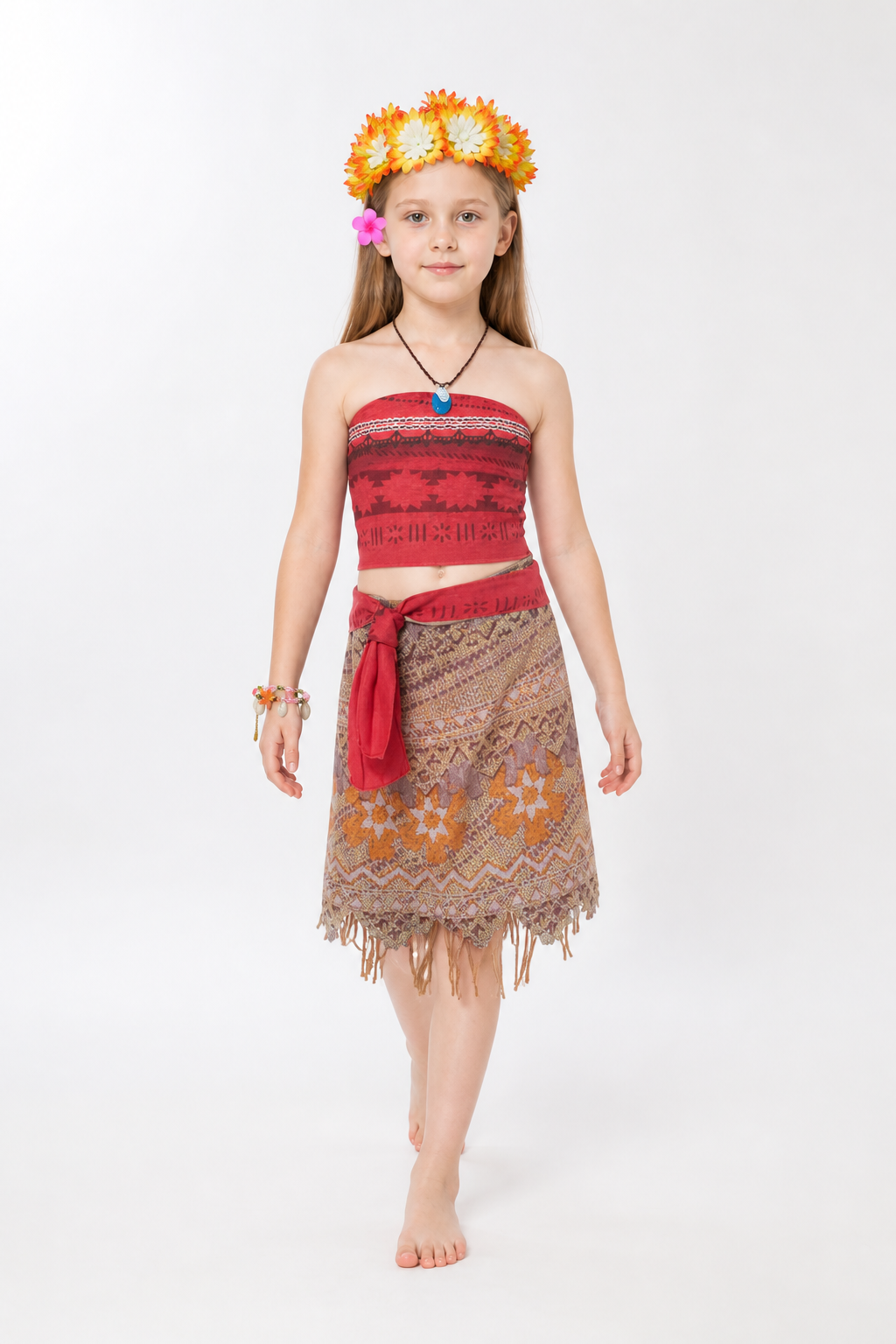 Moana Costume with Fringe and Flower Crown Costume Headwear detail 2