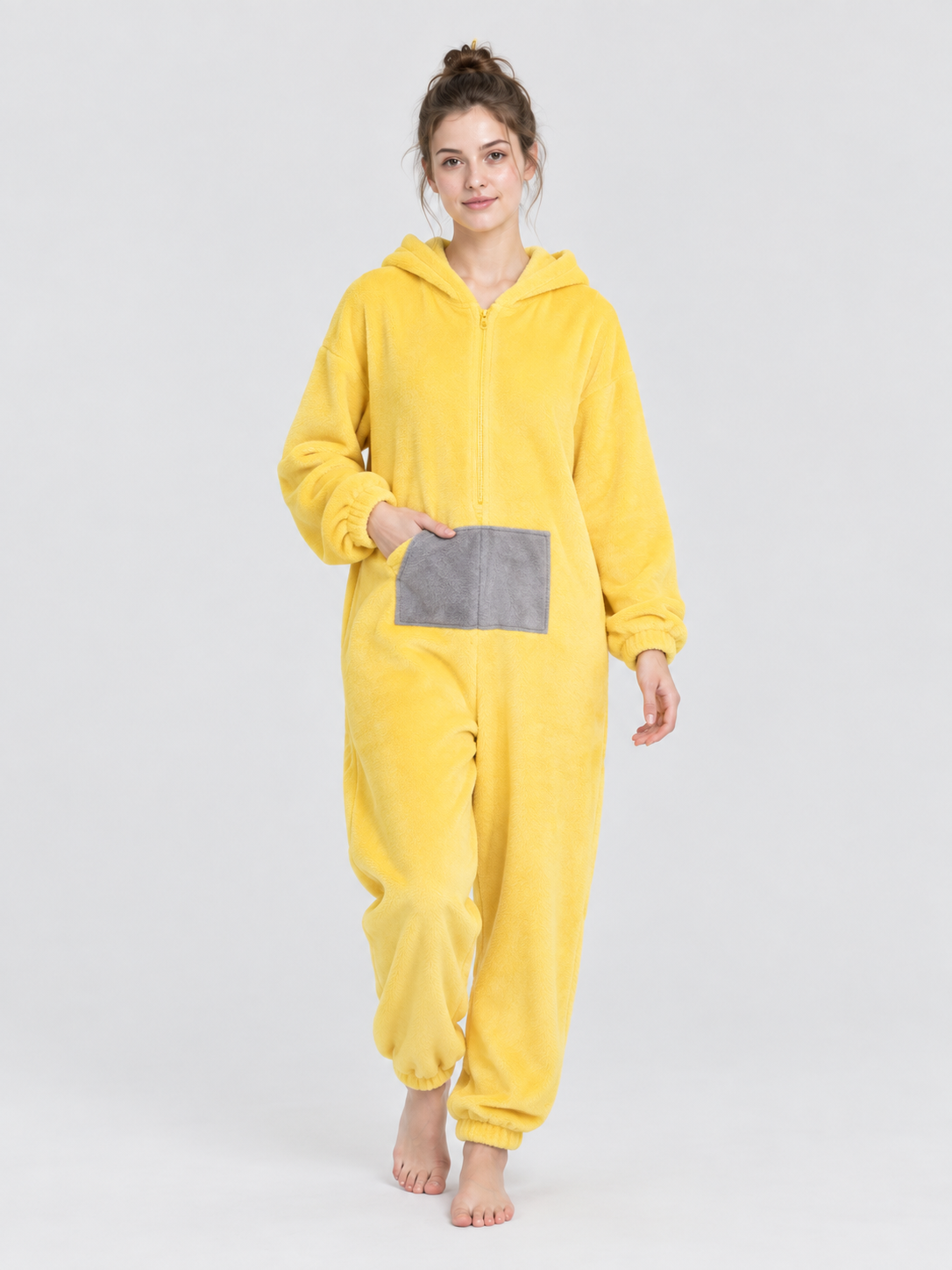 Yellow Cartoon Hooded Jumpsuit Pajama