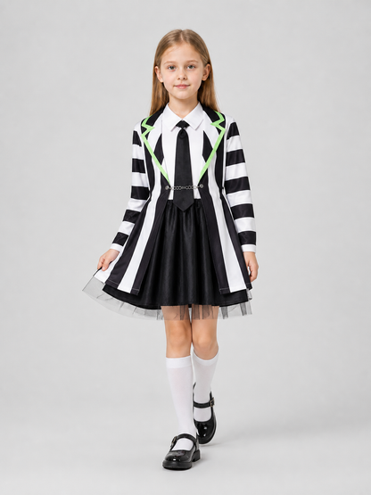 Beetlejuice Cosplay Costume, Striped Dress Set Costume Dresses detail 2