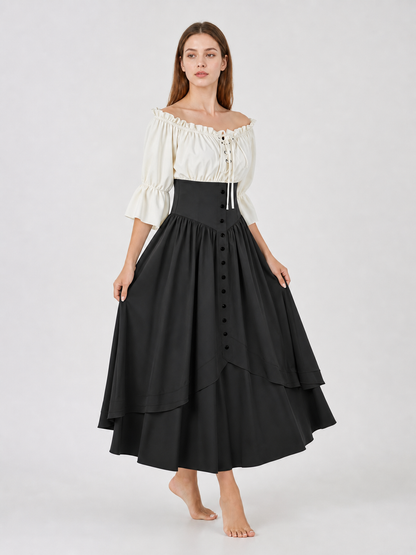 Vintage-Style Off-the-Shoulder Dress with Lacing