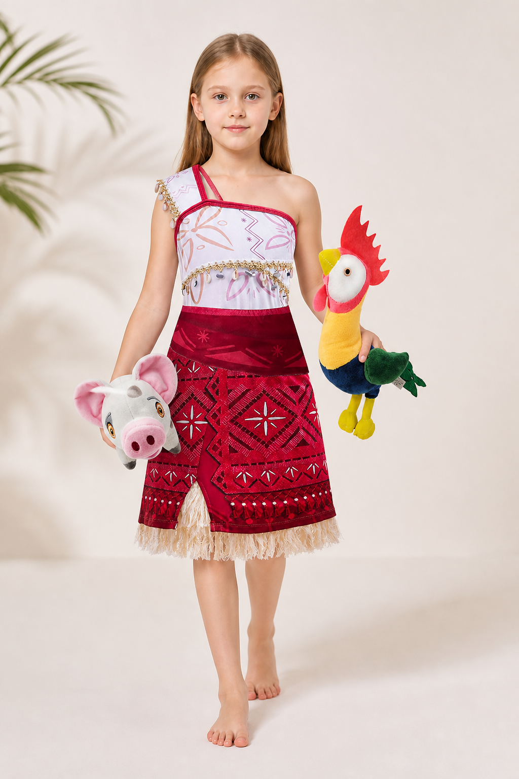 Red Sleeveless Moana-Style Dress with Fringe Costume Dresses detail 2