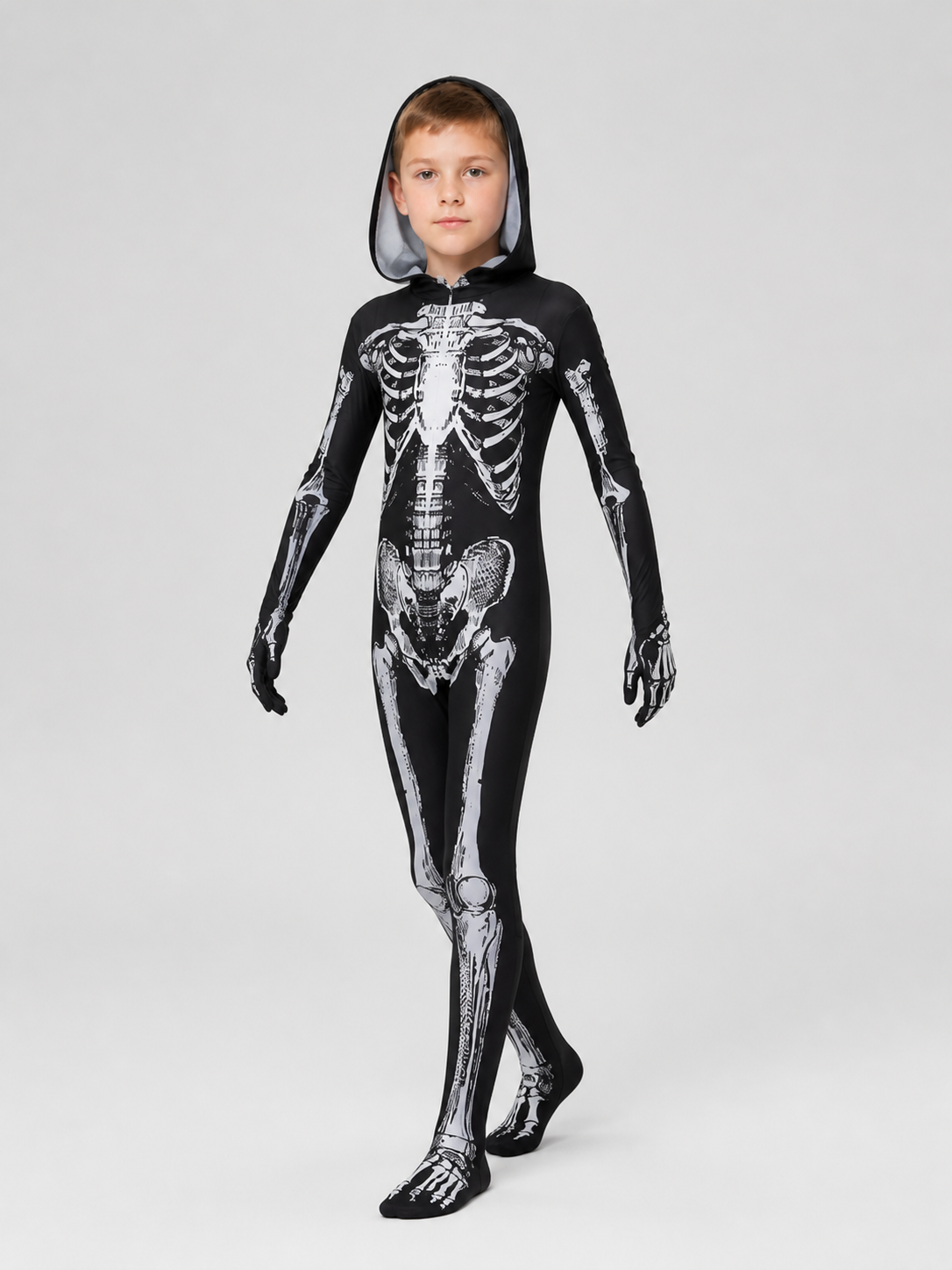 Skeleton Cosplay Jumpsuit with Hood, Black and White Costumes detail 2