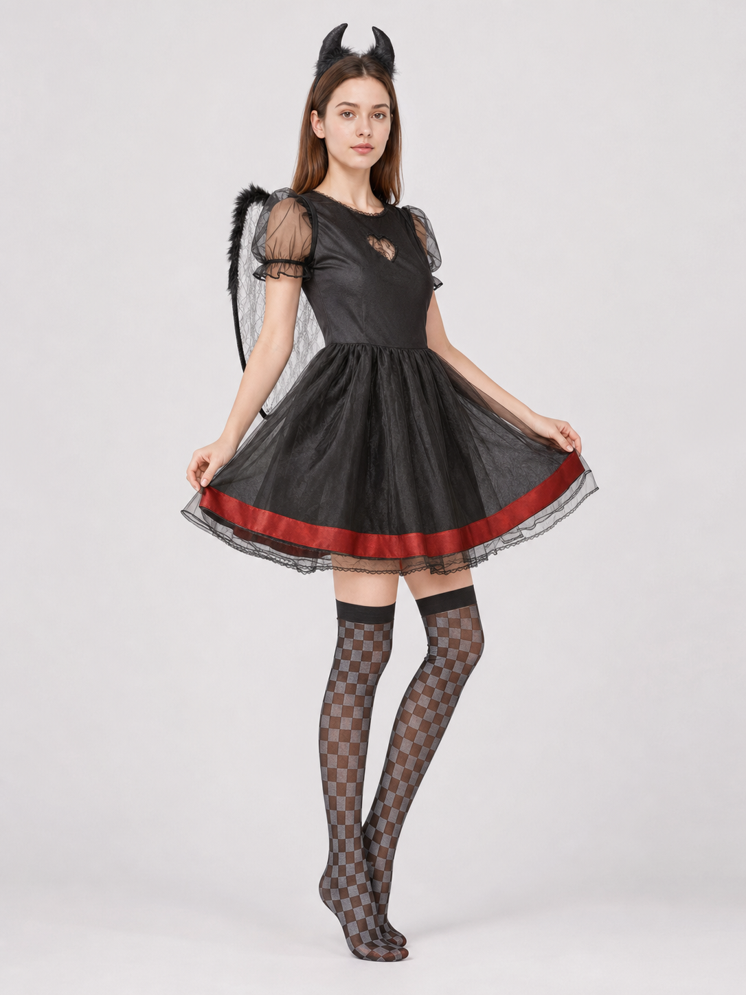 Black Demon Costume Dress with Horned Headband