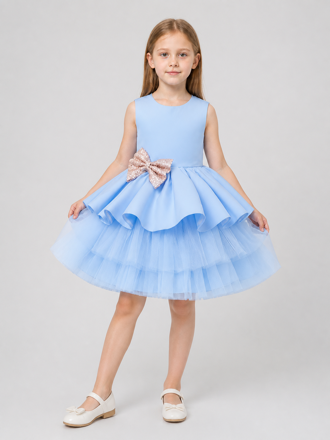 Puffy Blue Princess Dress with a Sparkly Bow