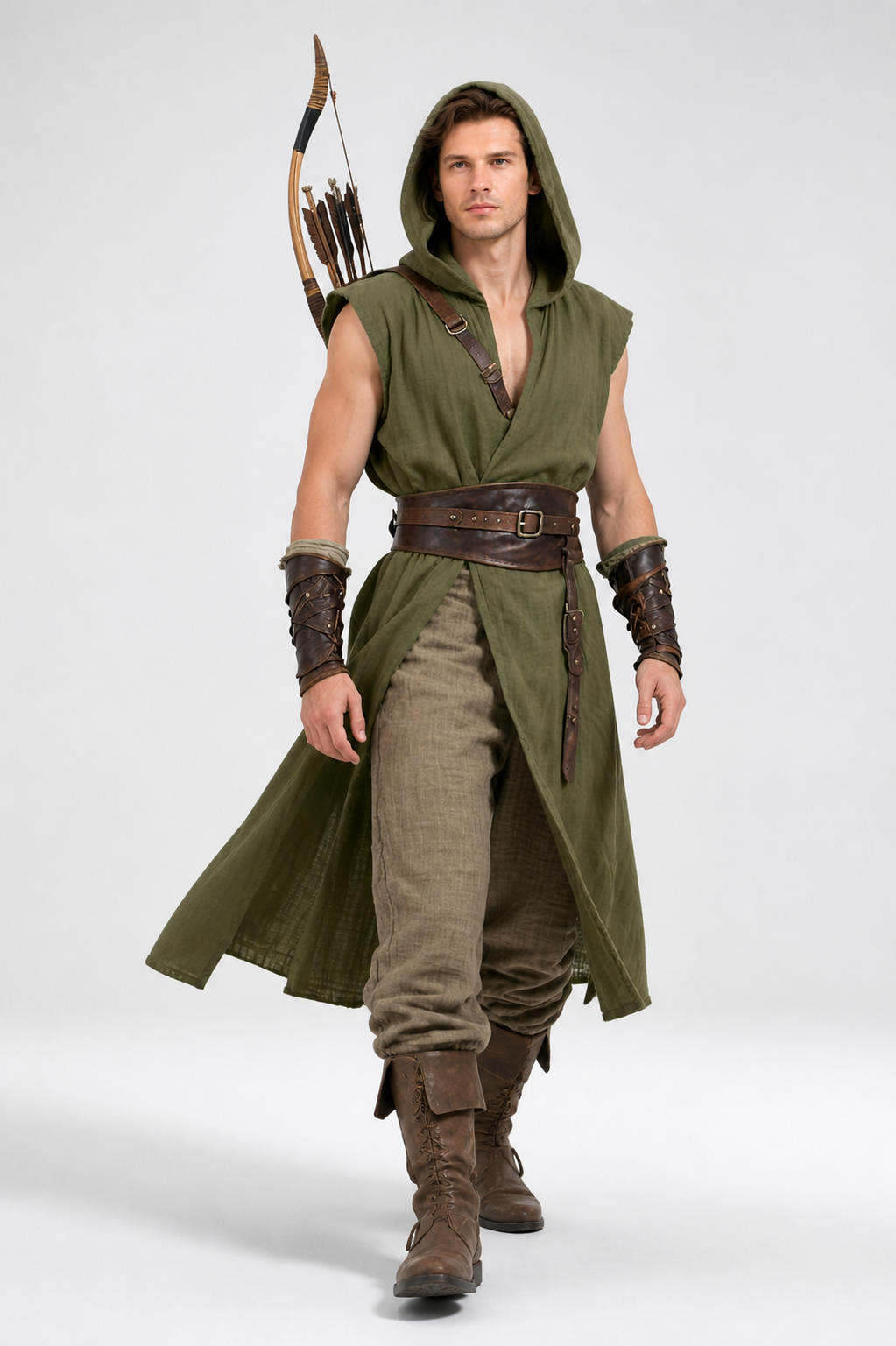 Long Sleeveless Hooded Tunic, Olive product detail 2