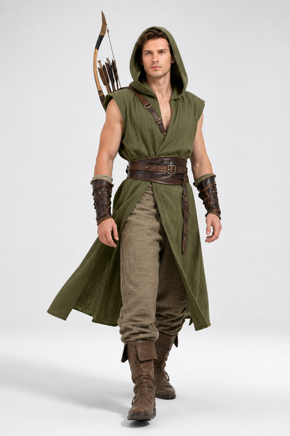 Long Sleeveless Hooded Tunic, Olive product detail 2