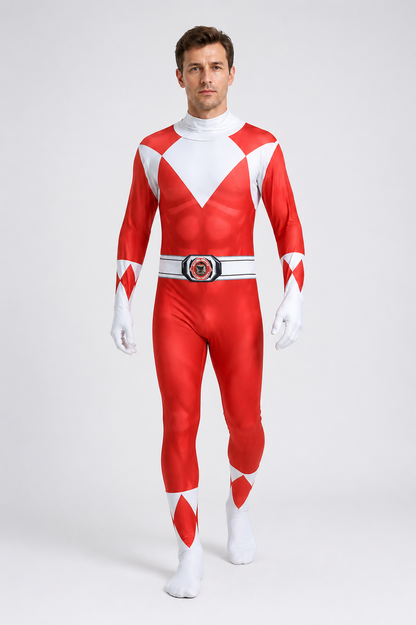 Red and White Superhero Jumpsuit with Mask Costume Masks detail 2