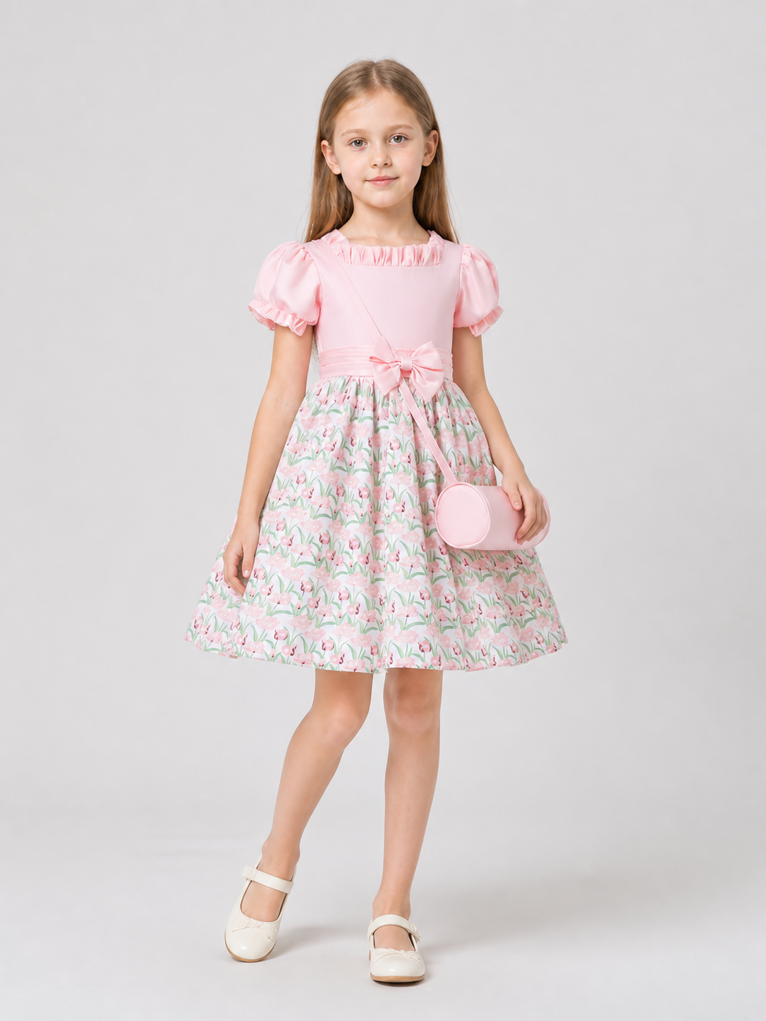 Princess Dress with Puff Sleeves for Flower Girls