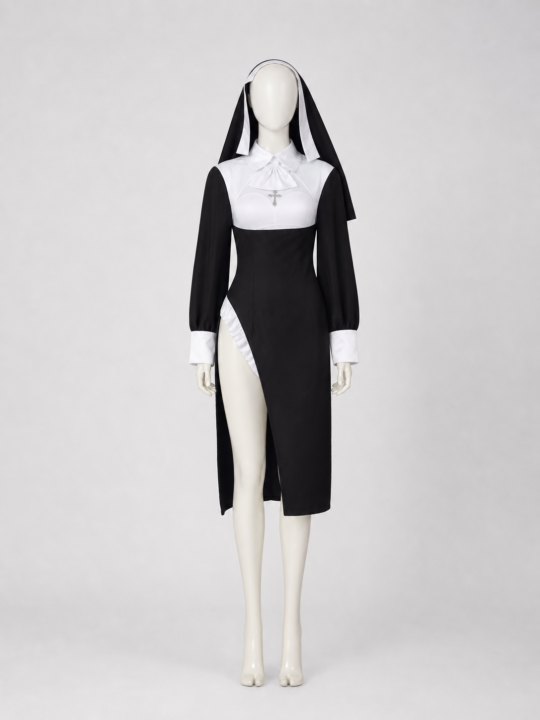 Long Black-and-White Cassock with a High Collar