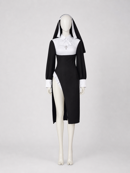 Long Black-and-White Cassock with a High Collar