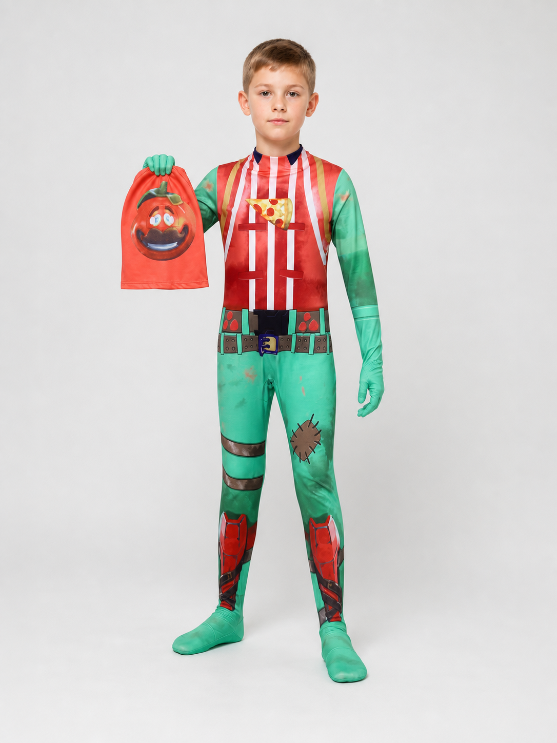 Striped Tomatoide Cosplay Jumpsuit with Headpiece Costume Headwear detail 2