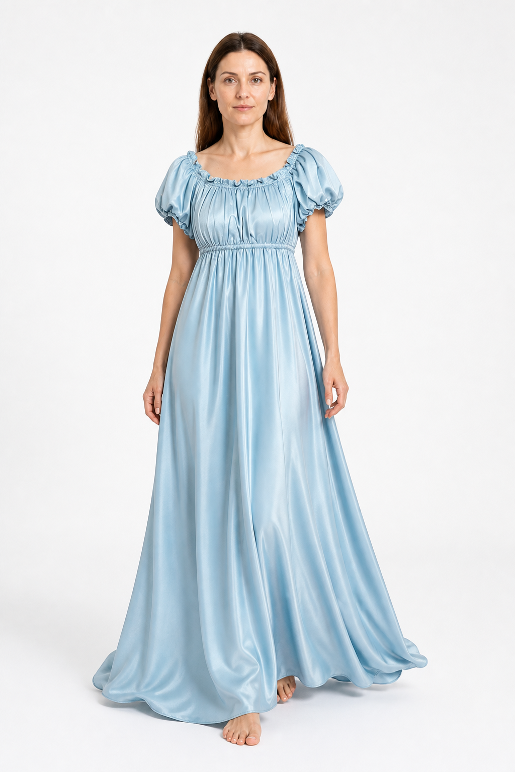 Light Blue Floor-Length Bridgerton Dress with Puff Sleeves Costume Dresses detail 2