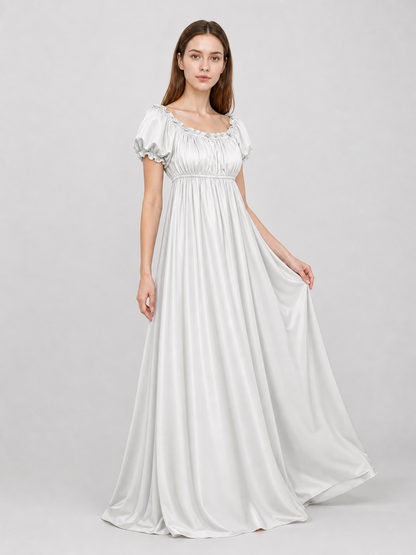 White Long Bridgerton Dress with Sleeves