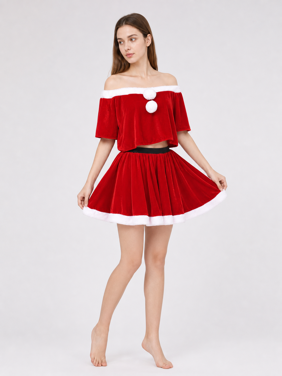 Festive Santa Claus Costume: Top, Skirt, and Hat